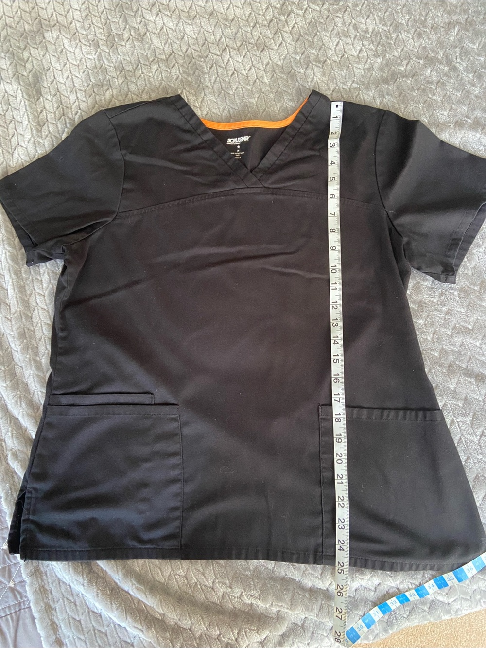 Scrubstar Women's Black V-Neck Scrub Top with Orange Trim